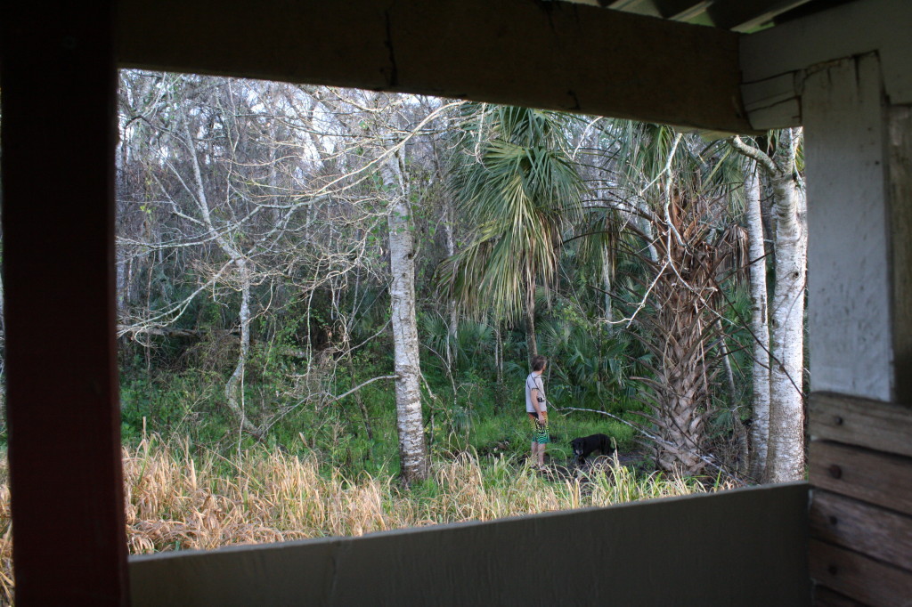 Kristin spying out from the Duffer (the composting toilet)