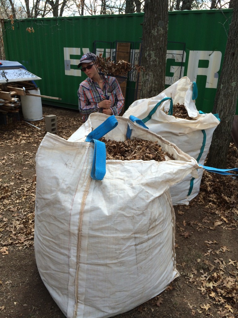 we packed 5 of these giant ~4x4x4 bags with dry oak leaves before the next wave of snow hit