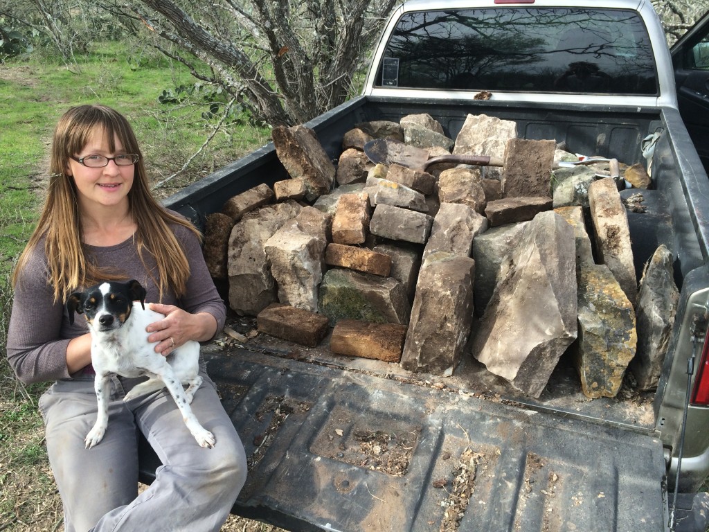 all the foundation blocks from Homestead #2 - we got another load the next day from Shane's Grandma's place. (we'd brought home a load of bricks from both sites weeks earlier without any specific plan for them)