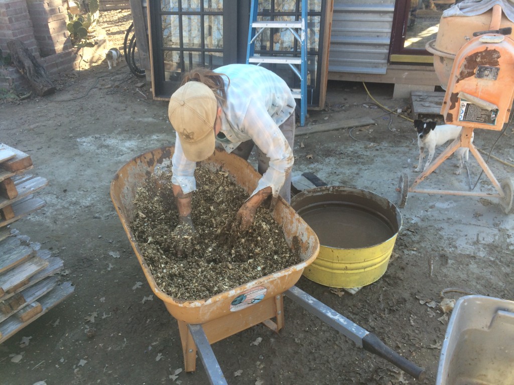 mixing insulation from clay slip & pine shavings