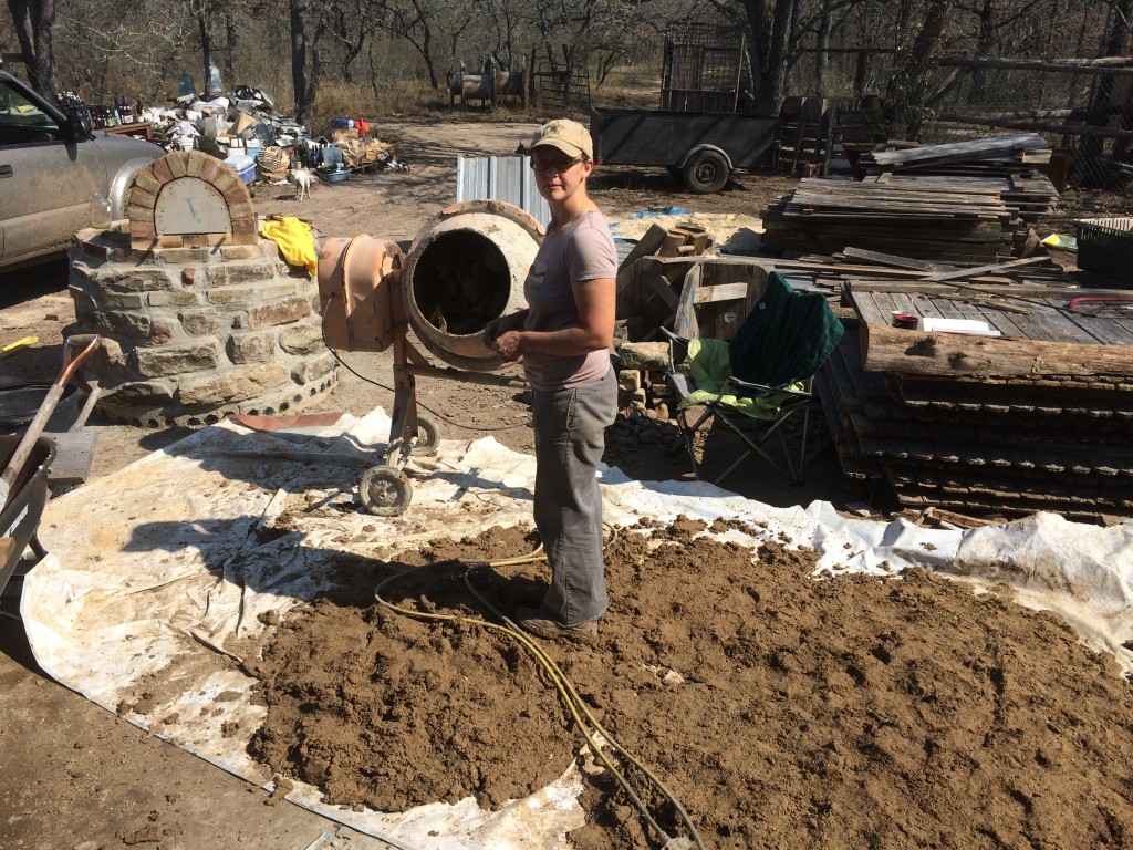 we decided to test out the concrete mixer for making the oven mud - and boy was it a time and effort saver! (Especially since we wound up making two to three times more than we actually needed ...)