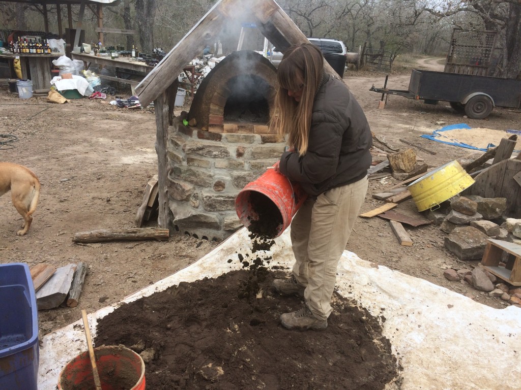 adding in the secret ingredient - cow poop!