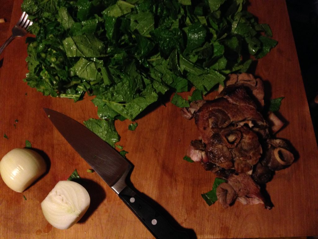 hypothesis: the secret to cooking delicious turnips greens is meat. Supported.