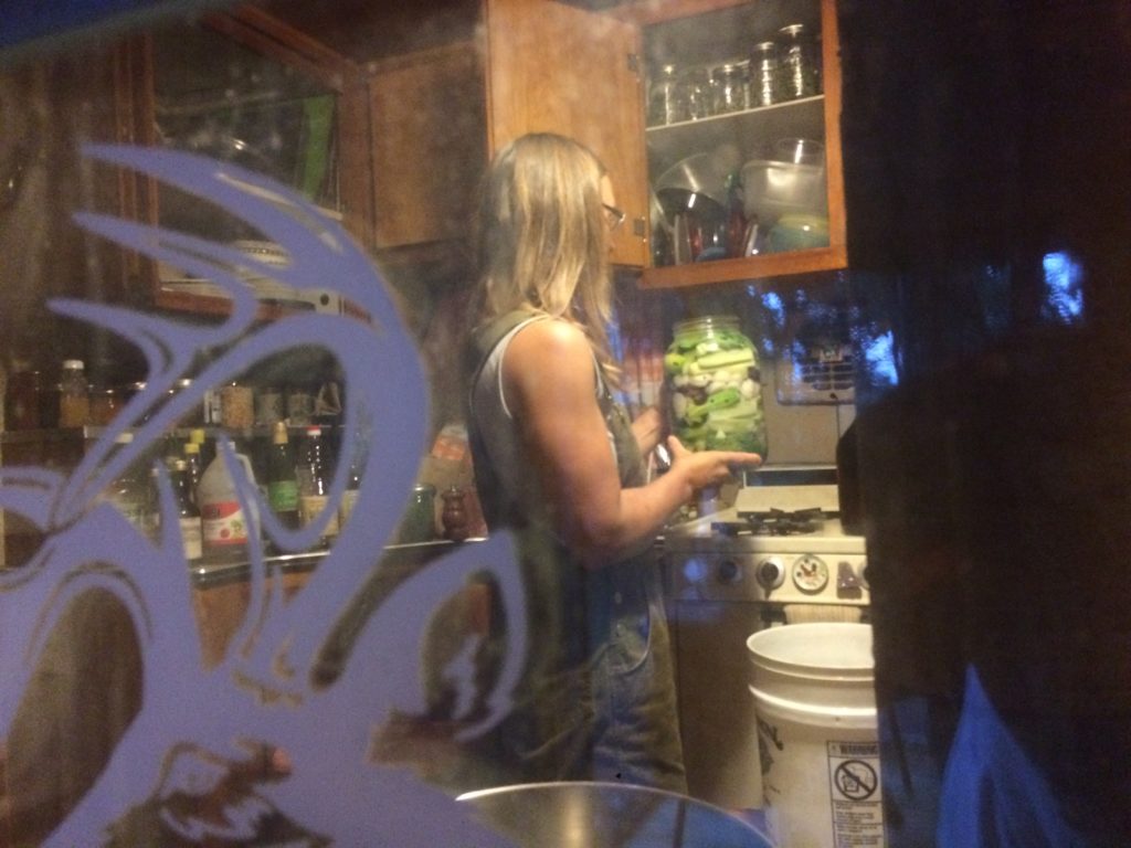 spying on Kristin making fermented crock cucumbers