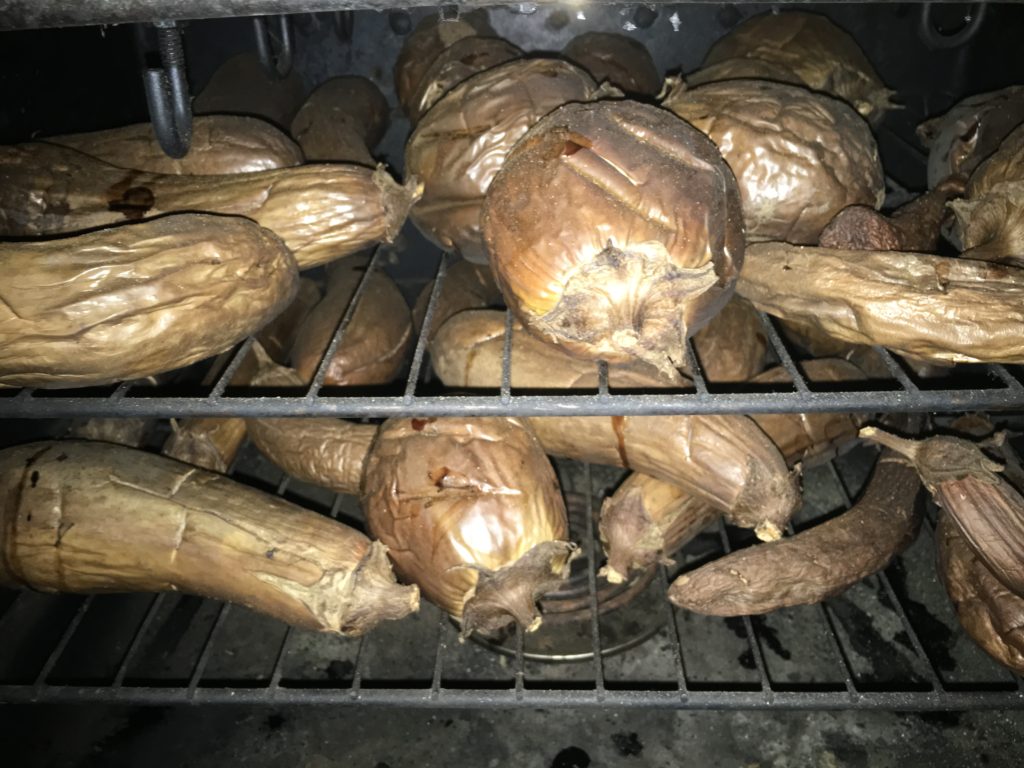 eggplants in the smoker