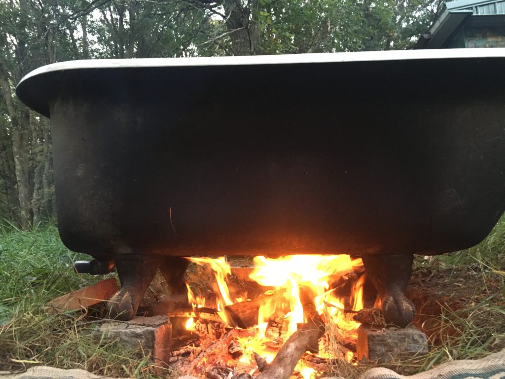 preparing a hot bath for a cool night