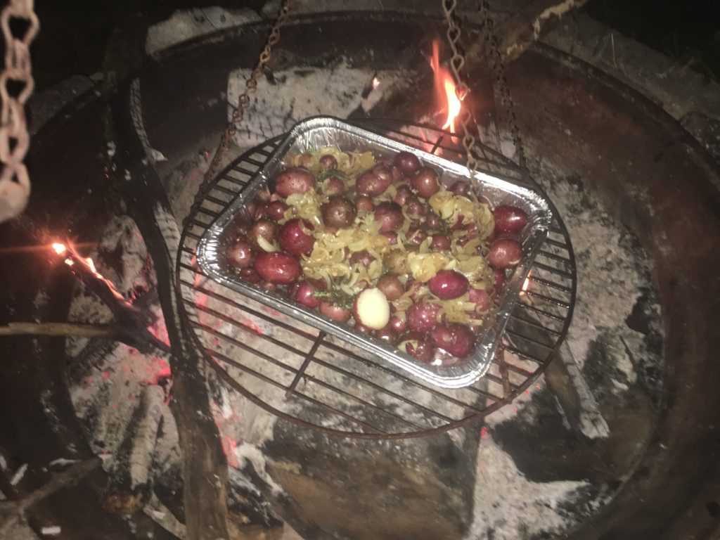 potatoes & onions roasting on an open fire