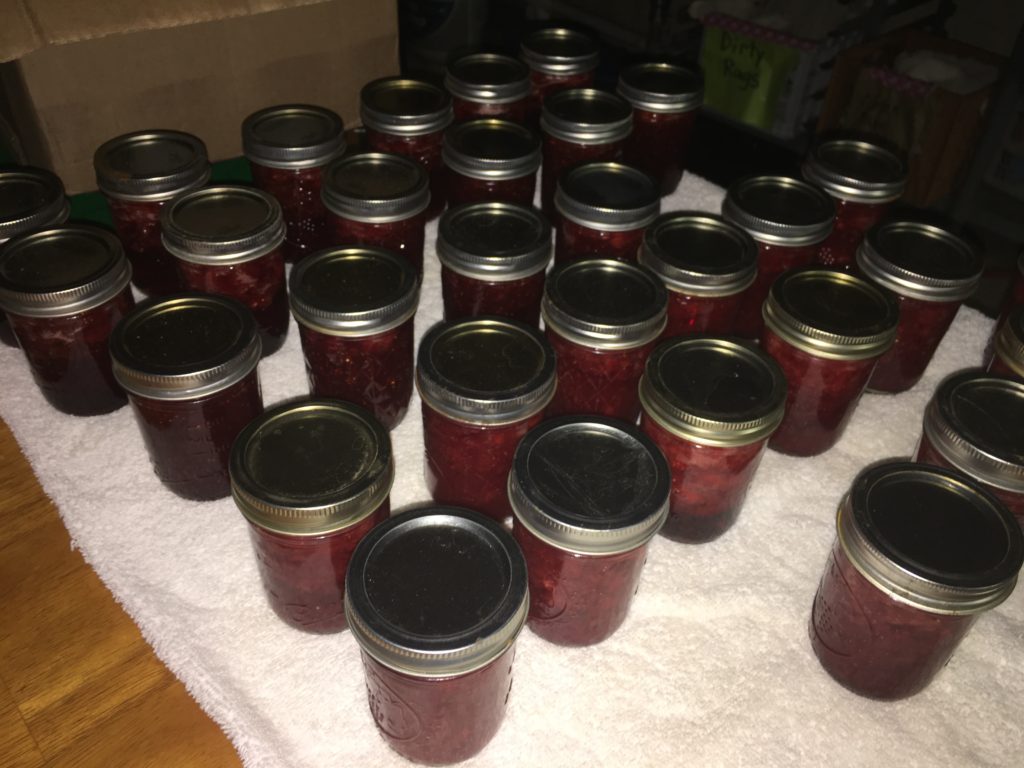 We canned several dozens of jars of their frozen farm-grown strawberries (pictured) and tomatoes, turning them into jams, salsas, and BBQ sauce.