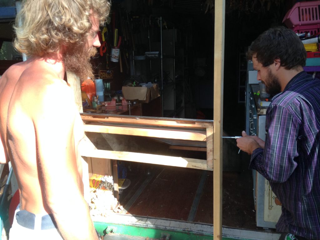 Marty & Rob building the dehydrator's solar collector 