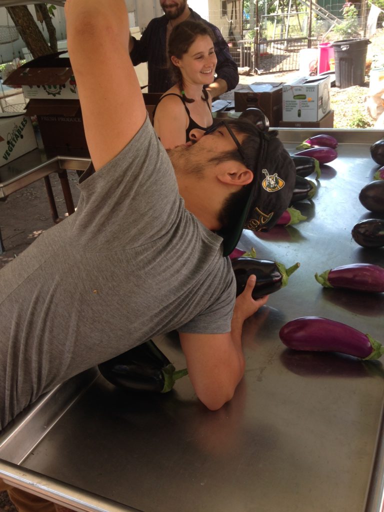 Sean taking a selfie with an eggplant. As you do.