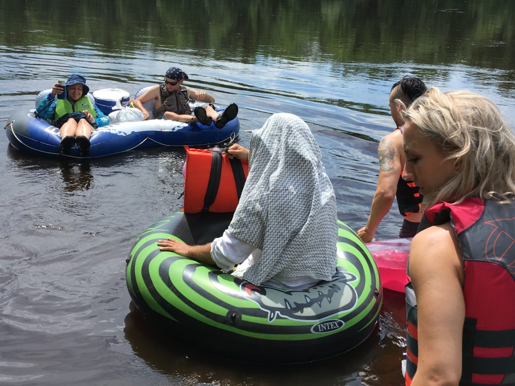 post-wedding river float on the Saint Croix